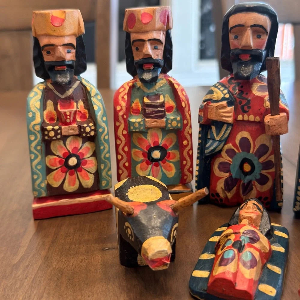 Hand-Painted Wooden Nativity Set - Multicolor Folk Art - Picture 2 of 13